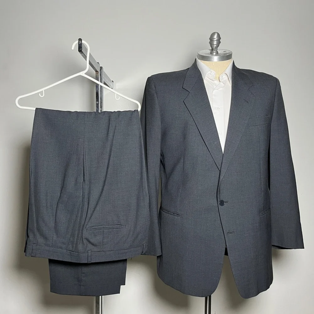 Tallia Uomo Suit Mens 46R 39W Grey Glen Plaid Pure Wool Two Button Professional